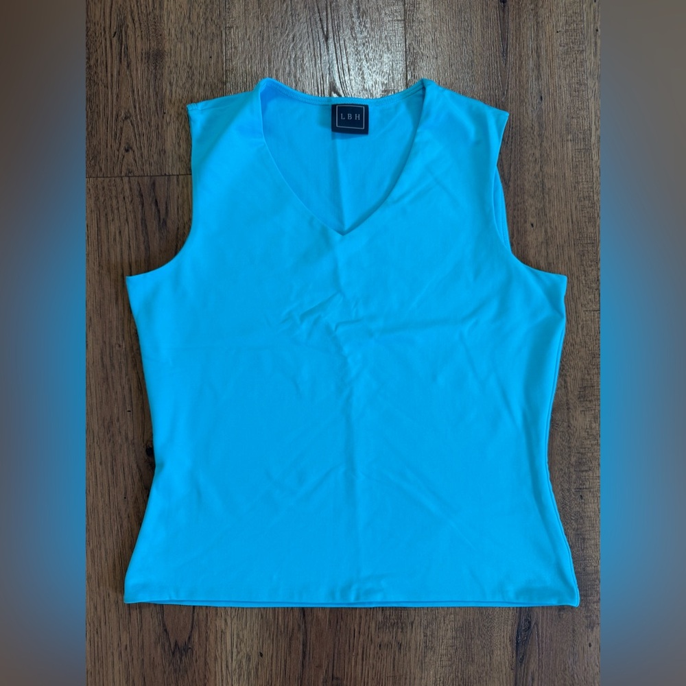 L B H.  Sleeveless V-Neck Knit Stretch Tank Top Blue Tactel Nylon Women M